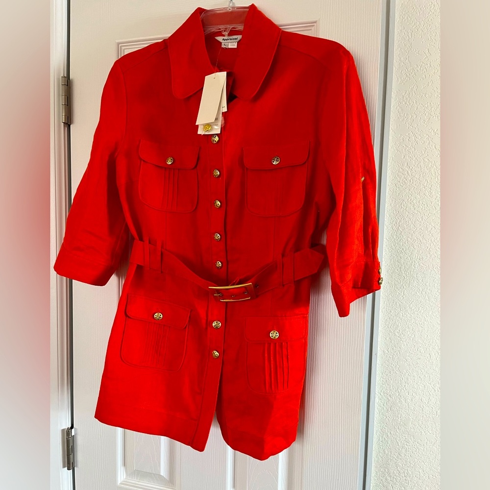 Appraisal Belted Linen Button Down Shirt Size L